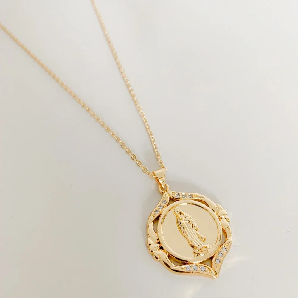 Virgin Mary Medallion Necklace | 14k Gold Filled - Picture 2 of 10